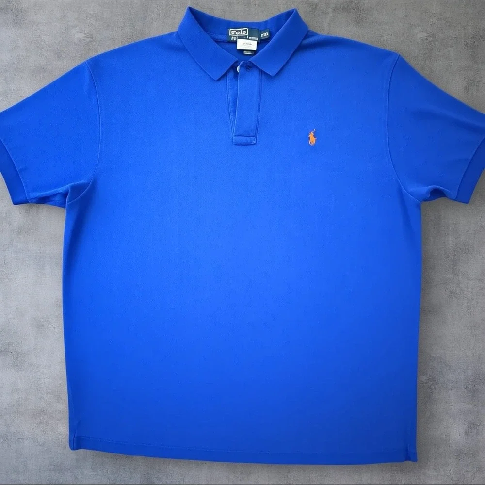Polo Ralph Lauren Polo Shirt XXL Blue Orange Pony Logo Pique Knit Preppy